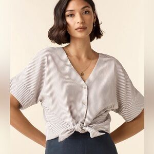 VETTA The Girlfriend Shirt, reversible button down small taupe stripe